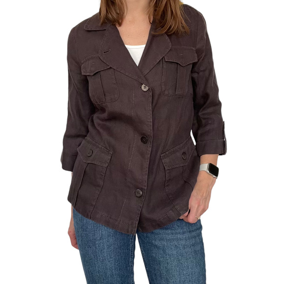 Max Mara Weekend Chocolate Brown Linen Blazer Light Jacket Women Size 8 - Picture 1 of 16